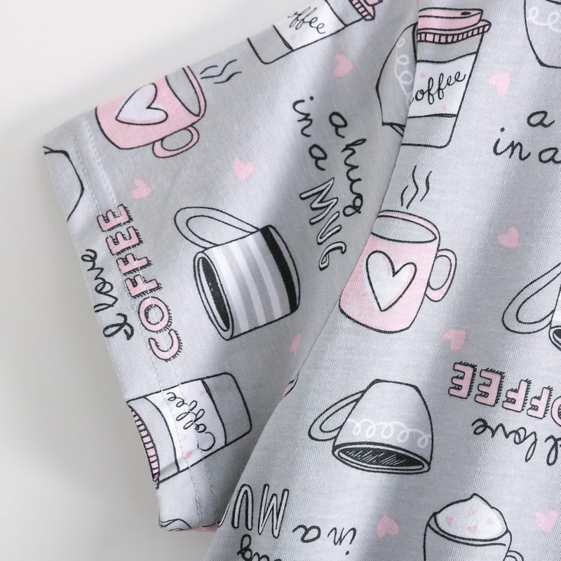 PNAEONG Women's Nightgowns Short Sleeves Cotton Sleepwear Print Sleep Shirt XTSY108-Coffee-L Large - Image 5
